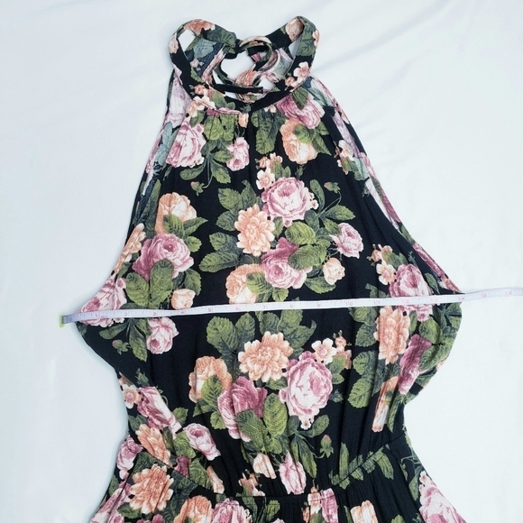 AEO American Eagle Floral Halter Maxi Dress Open Back Black - Picture 5 of 10